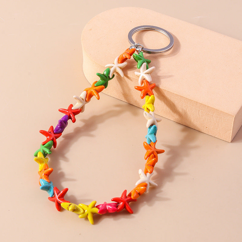 Wholesale Mixed Color Starfish Pendant Metal Keychain